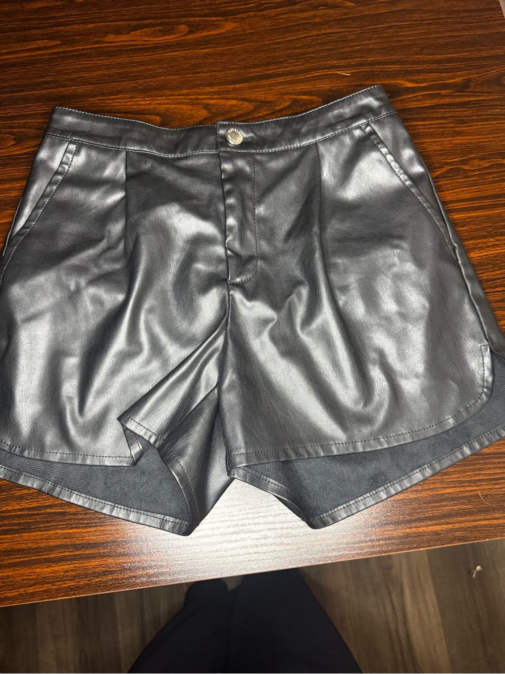 Women’s Black Faux Leather High-Waist Shorts